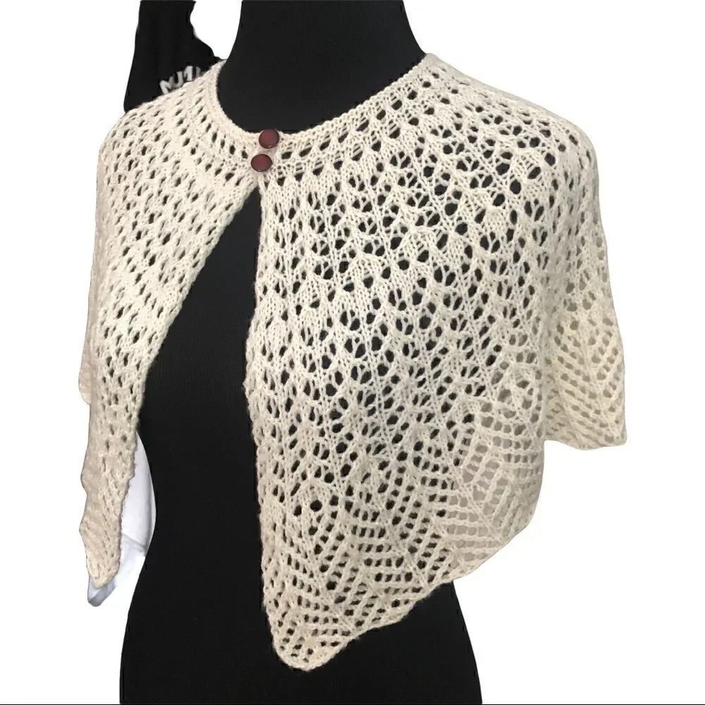 Gorgeous Hand-Knit Shawlette Wrap - Ecru/Cream - Sz Med